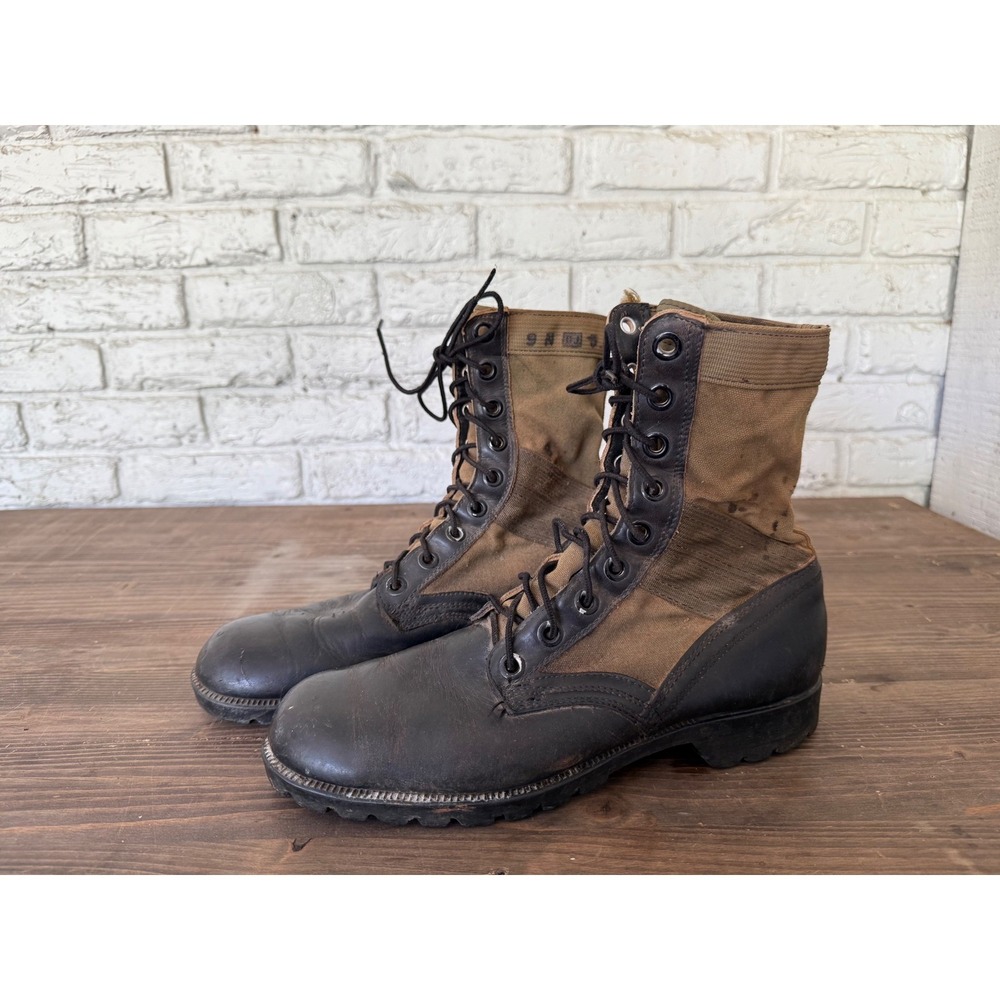 Vintage Vietnam Military Combat‎ Jungle Boots Mens 9N Black Leather Canvas